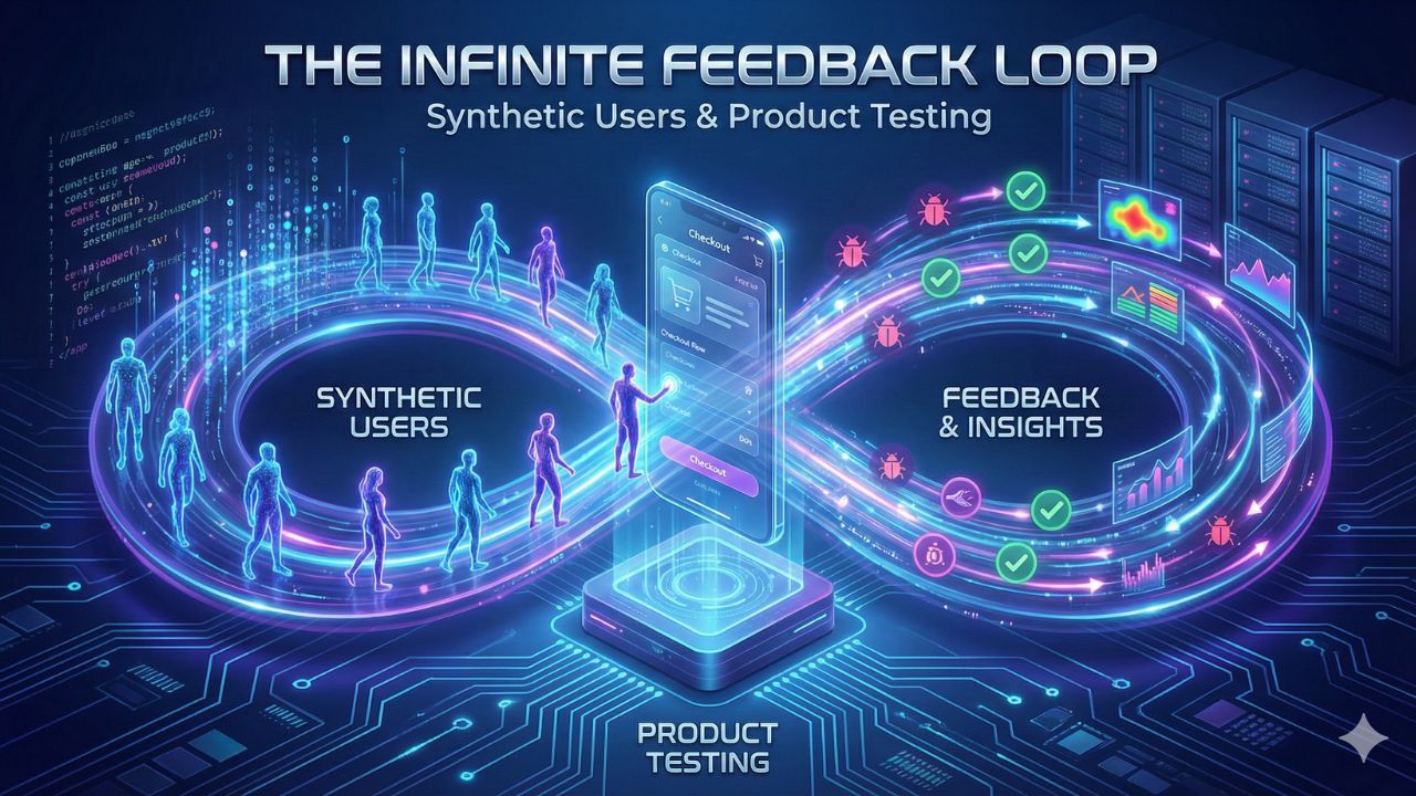 Diagram showing the product feedback loop, comparing the slow traditional method with the fast, continuous 'Synthetic Evolution' loop.