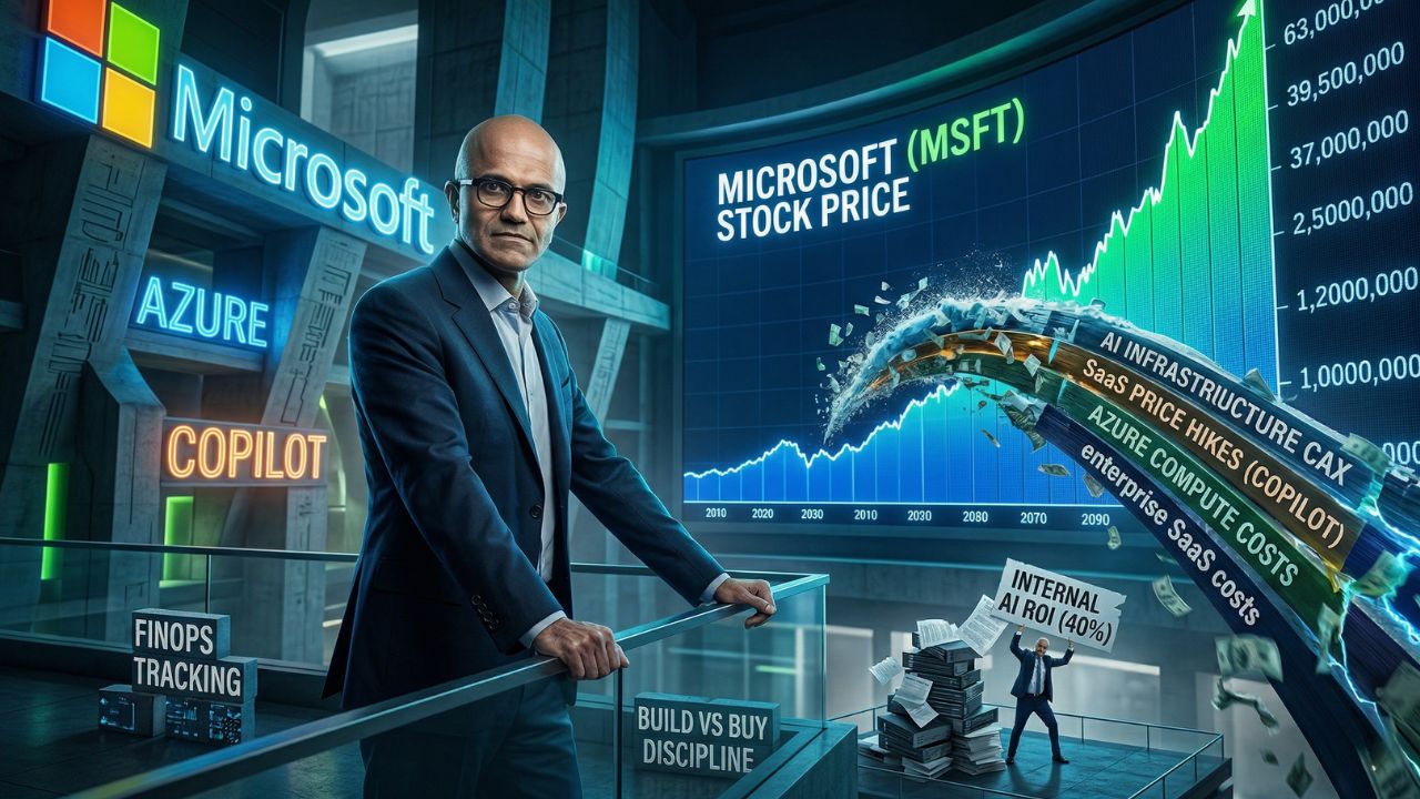 Visualization of optimizing internal AI ROI through Microsoft stock tracking