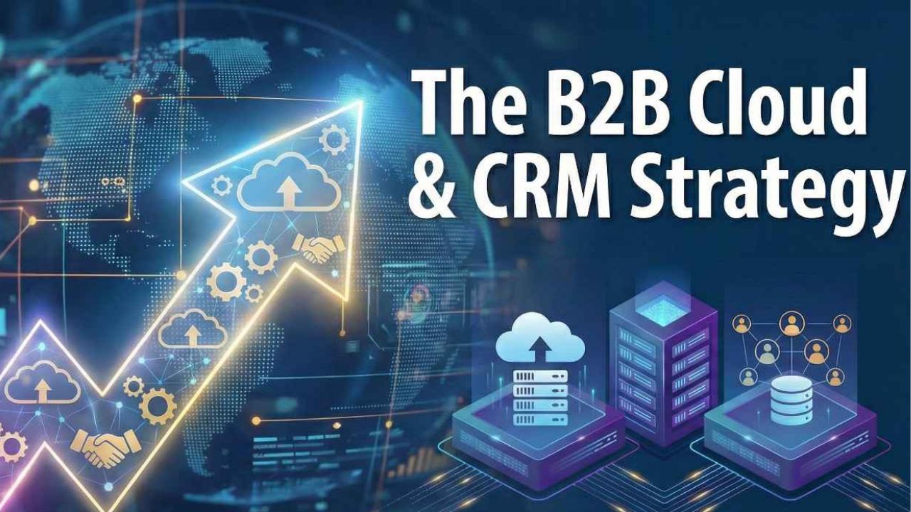 A diagram showing cloud hosting layers connected to a CRM system.