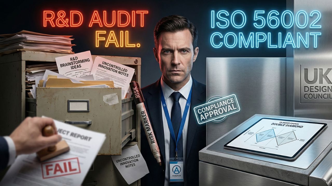 An executive reviewing an audit failure report due to a lack of an auditable innovation framework